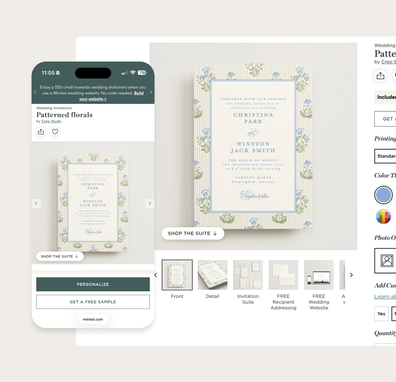 mobile screenshots of Minted website