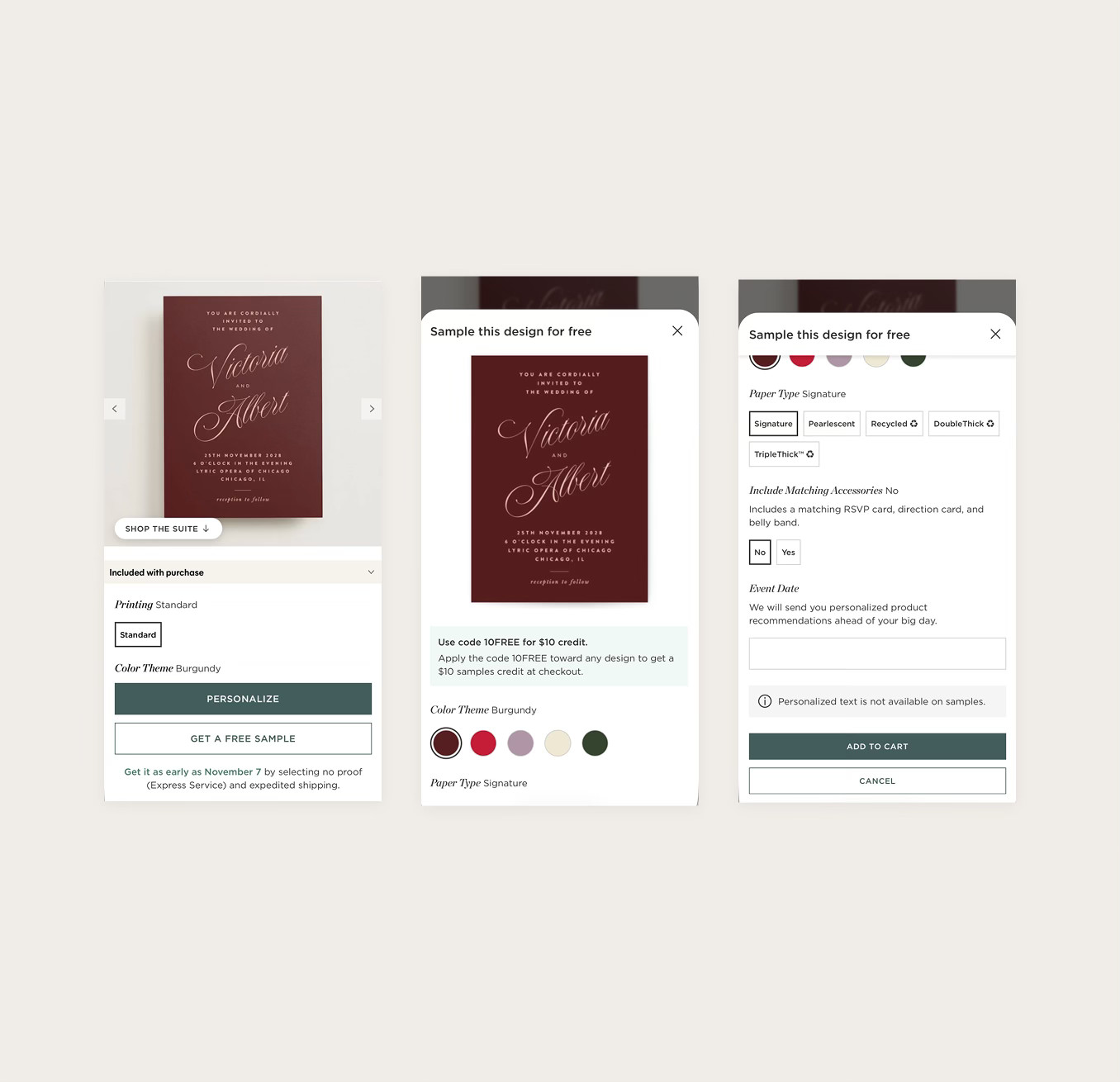mobile screenshots of Minted website